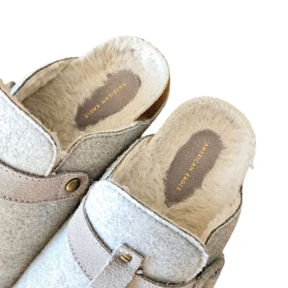 American Eagle Women's Felt Shearling Gray Clog Slip-on Shoes Size 10. - Picture 11 of 16